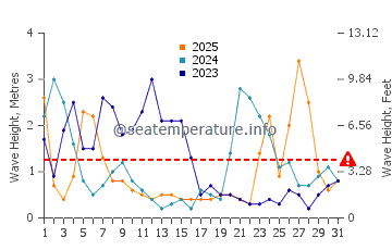 Waves height in Ferring in January
