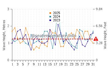Waves height in Geelong West in January