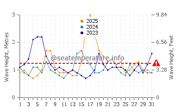 Waves height in Lilyfield in January