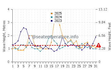 Waves height in Manly in January