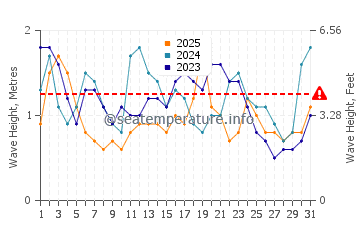 Waves height in Marcoola in January