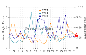 Waves height in Martinique Beach in January