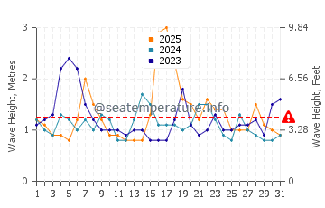 Waves height in Narrawallee in January
