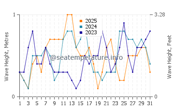Waves height in San Teodoro in January