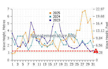 Waves height in Praia de Sao Juliao in January