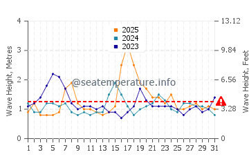 Waves height in Rathmines in January