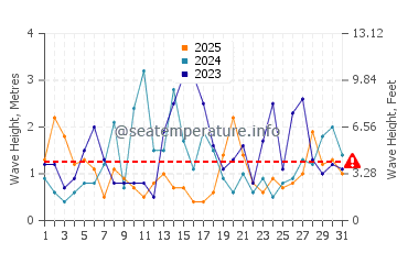 Waves height in Rissers Beach in January