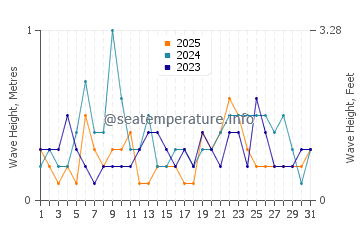 Waves height in Saint Simon Mills in January