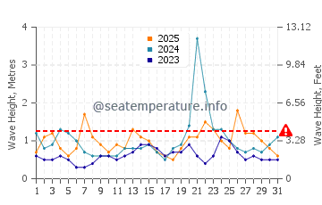 Wellenhöhe in Sendai im Januar