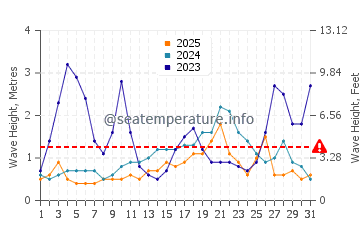 Waves height in Whakatane in January