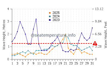 Waves height in Whangamata in January
