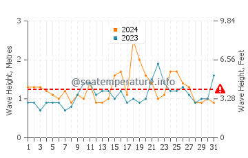 Waves height in Byron Bay in December