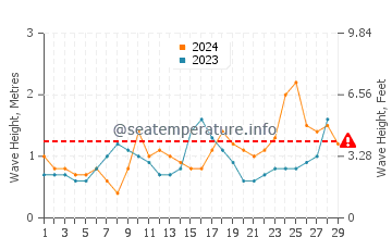 Waves height in Playa del Duque in February
