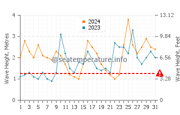 Waves height in Bluff in May