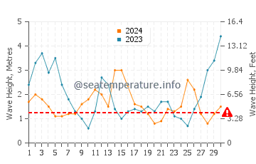 Waves height in Piha in June