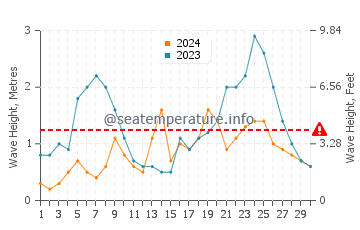 Waves height in Whangamata in June