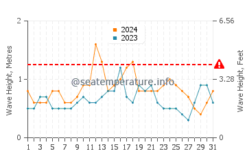 Waves height in Indian Beach in July
