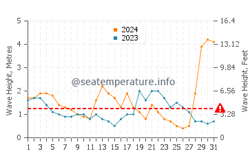 Waves height in Merewether in July