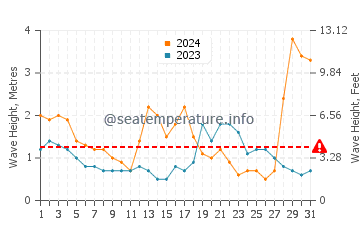 Waves height in Narrawallee in July