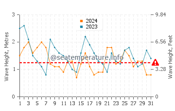 Waves height in Praia de Sao Juliao in July