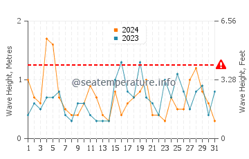 Waves height in Puerto Piramides in July