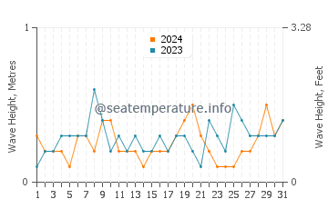 Waves height in Adams Shore in August