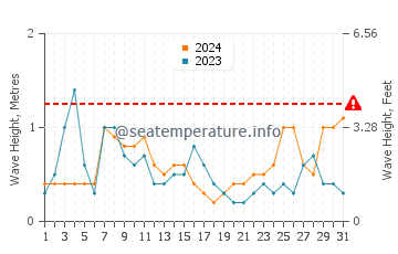 Waves height in Arenales del Sol in August