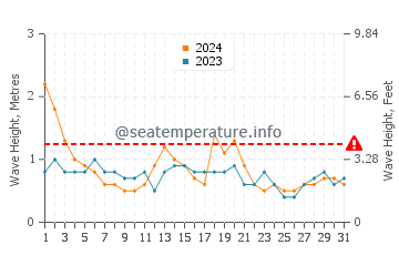 Waves height in Newport in August
