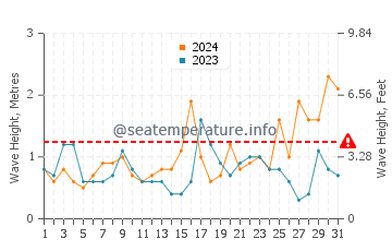 Waves height in Seaford in August
