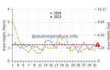 Waves height in Bermagui in August