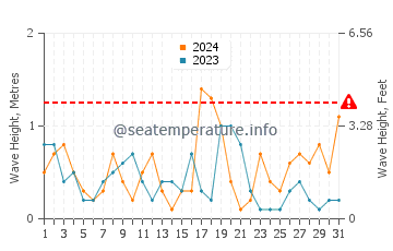 Waves height in Coromandel in August