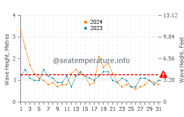 Waves height in Eleebana in August