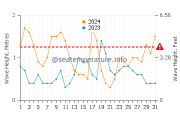 Waves height in Hahei in August
