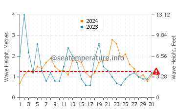 Waves height in Lizard in August