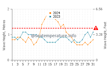 Waves height in Male in August