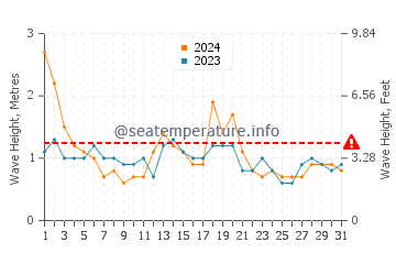 Waves height in Manly in August