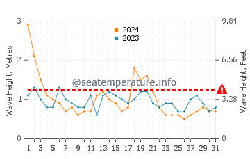 Waves height in Merewether in August