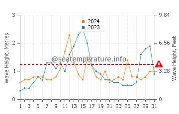 Hauteur des vagues à Muroran en août