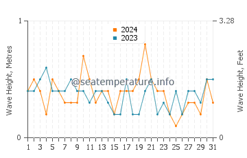Waves height in Obock in August