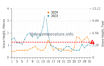 Waves height in Owase in August