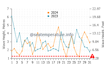 Waves height in Pahia in August