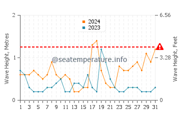 Waves height in Papamoa in August