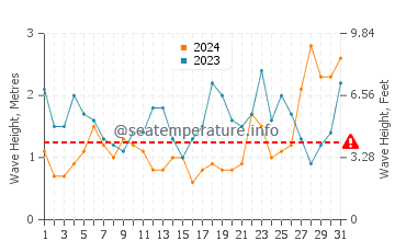 Waves height in Portsea in August