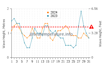 Waves height in Pozo Negro in August