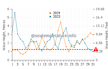 Waves height in Raglan in August