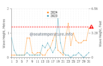 Waves height in Tahunanui in August