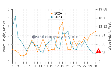 Waves height in Waitara in August