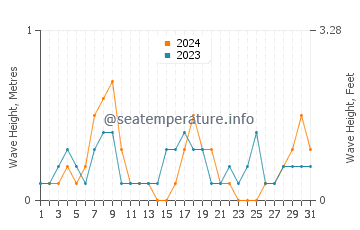 Waves height in Woodmont in August